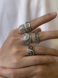 5-teiliges Ring-Set im Retro-Totem-Design