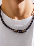 Vintage Choker-Halskette mit Lederknoten und Perlen