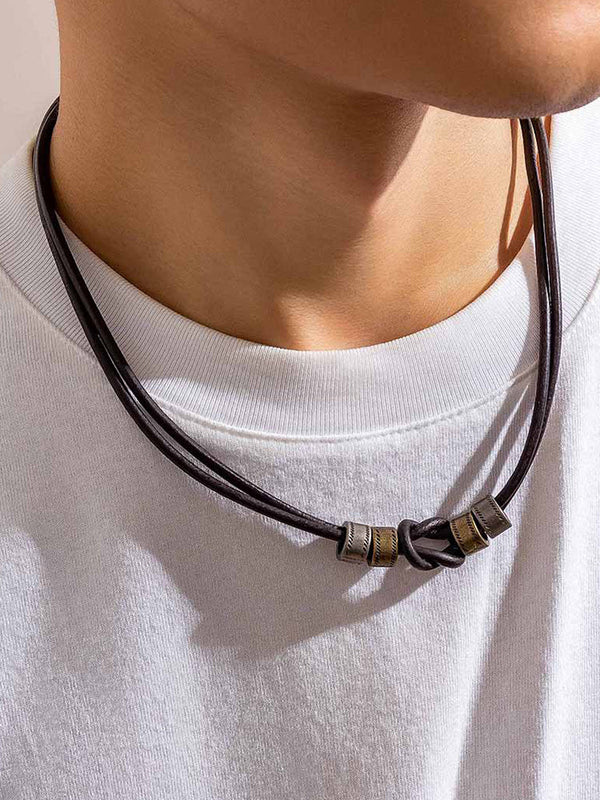 Vintage Choker-Halskette mit Lederknoten und Perlen