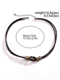 Vintage Choker-Halskette mit Lederknoten und Perlen