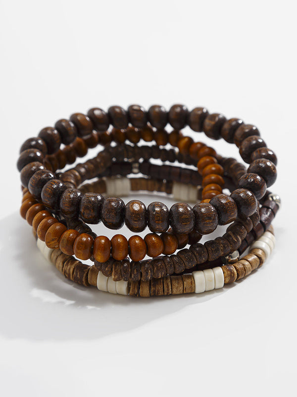 5-teiliges Retro-Holzperlen-Armband-Set