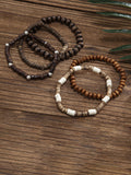 5-teiliges Retro-Holzperlen-Armband-Set