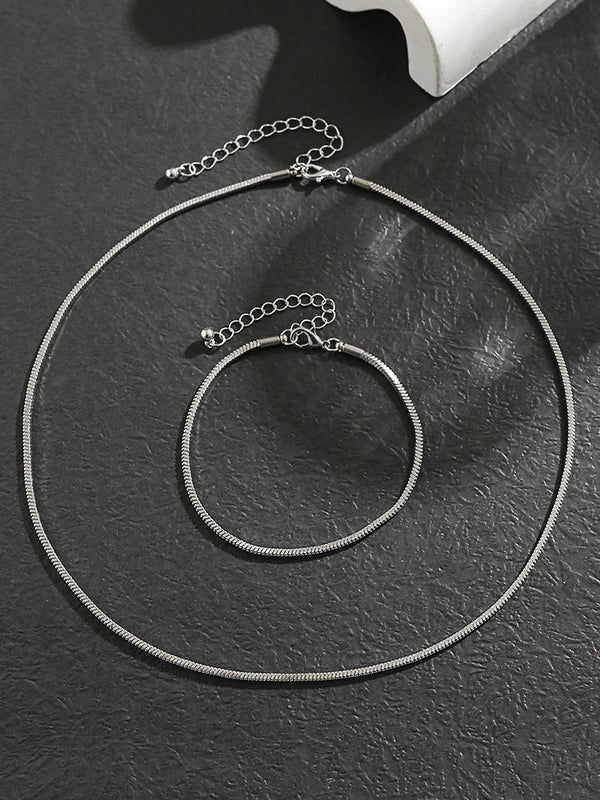 Schlichtes Schlangenketten-Set mit Halskette und Armband