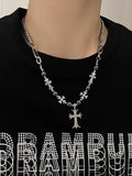 Modische Retro Gothic Kreuz-Perlen-Halskette