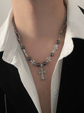 Modische Retro Gothic Kreuz-Perlen-Halskette