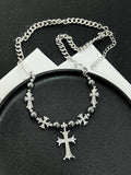 Modische Retro Gothic Kreuz-Perlen-Halskette