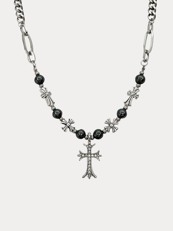 Modische Retro Gothic Kreuz-Perlen-Halskette