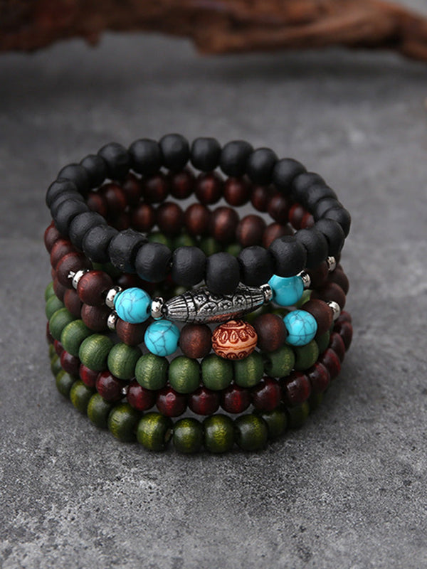 Böhmisches Vintage Holzperlen-Armband-Set