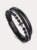Mehrlagiges Leder-Kreuz-Armband