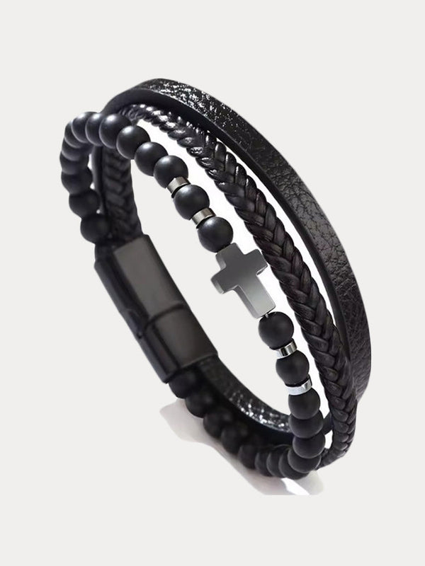 Mehrlagiges Leder-Kreuz-Armband