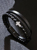 Mehrlagiges Leder-Kreuz-Armband