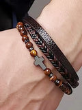 Mehrlagiges Leder-Kreuz-Armband