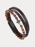 Mehrlagiges Leder-Kreuz-Armband