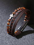 Mehrlagiges Leder-Kreuz-Armband