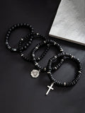 4-teiliges Stapelbares Perlen-Kreuz-Armband-Set