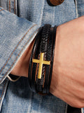 Mehrlagiges Geflochtenes Leder-Kreuz-Armband