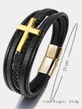 Mehrlagiges Geflochtenes Leder-Kreuz-Armband