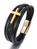 Mehrlagiges Geflochtenes Leder-Kreuz-Armband