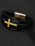 Mehrlagiges Geflochtenes Leder-Kreuz-Armband