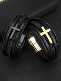 Mehrlagiges Geflochtenes Leder-Kreuz-Armband