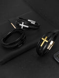 Mehrlagiges Geflochtenes Leder-Kreuz-Armband
