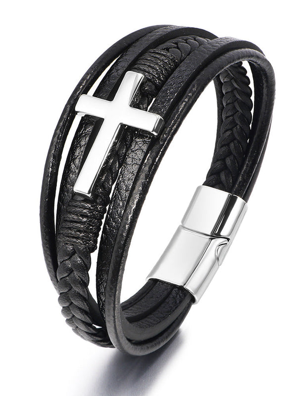 Mehrlagiges Geflochtenes Leder-Kreuz-Armband