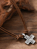 Vintage Kreuz-Anhänger Lederhalskette