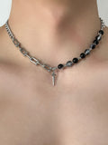 Gothic Punk Halskette mit Stern-Anhänger und Perlen