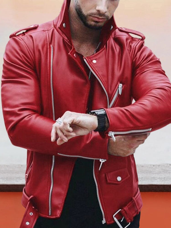 Lederjacke mit Revers und Reißverschluss