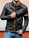 Punk-Lederjacke mit Stehkragen