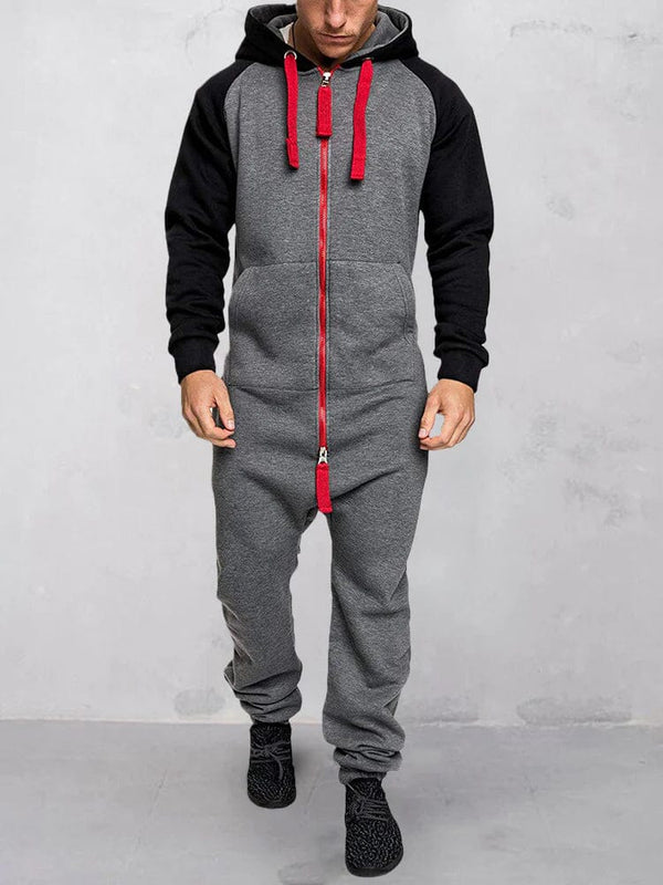 Coofandy Fleece-Sportoverall mit Kontrastnähten