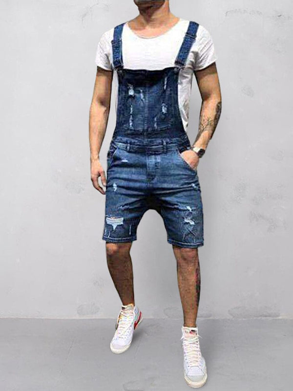 Destroyed Denim Latzhose Shorts