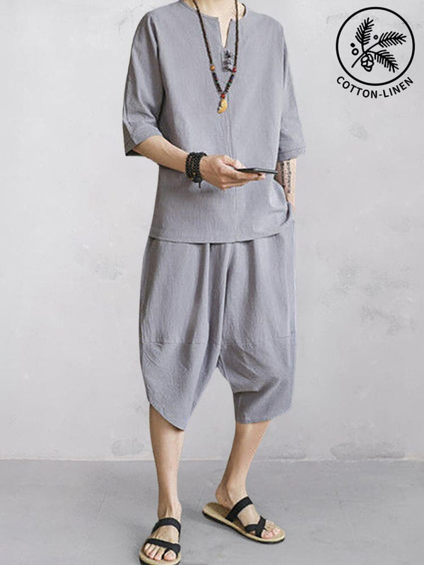 Casual weiches zweiteiliges Baumwoll Leinen Set