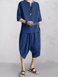 Casual weiches zweiteiliges Baumwoll Leinen Set
