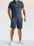 Lässiges einfarbiges Poloshirt-Set