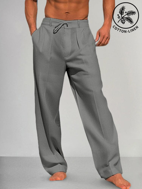 Bequeme Baumwoll-Leinen-Hose mit geradem Bein