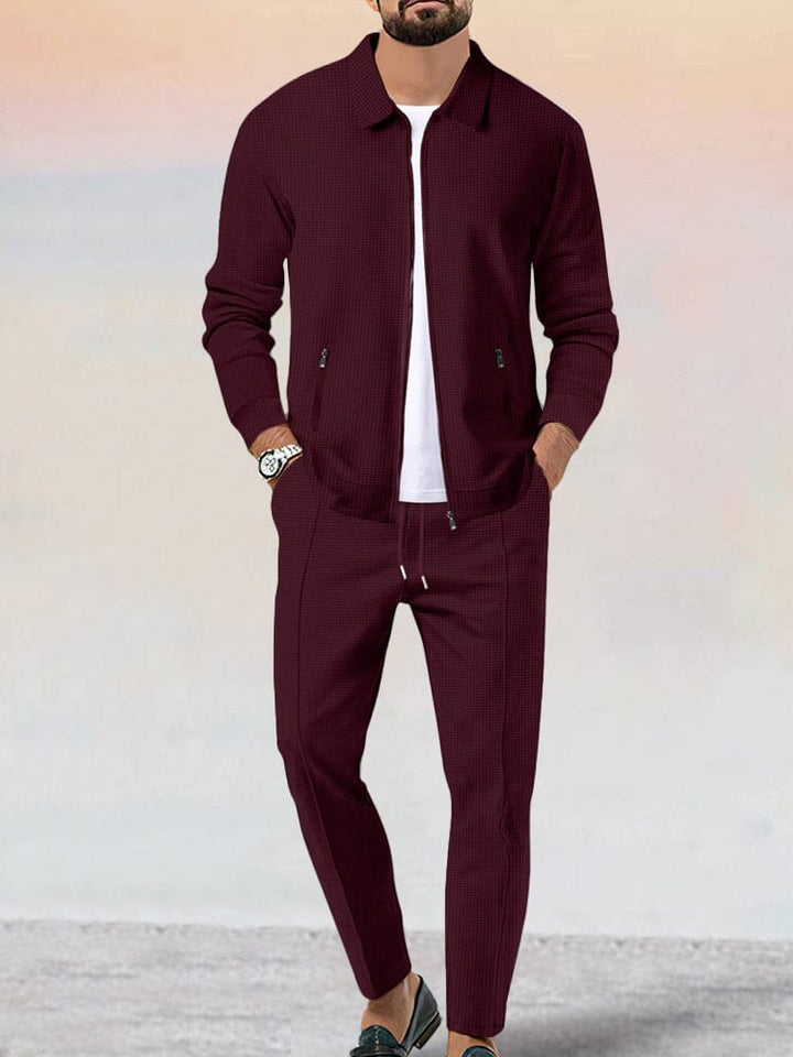 Athleisure weiches Waffelstrick Jacken Set