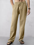 Casual Straight Leg Baumwoll Leinen Hose