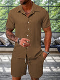 Strukturiertes Freizeit-Set aus Hemd und Shorts