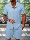 Strukturiertes Freizeit-Set aus Hemd und Shorts