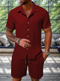 Strukturiertes Freizeit-Set aus Hemd und Shorts