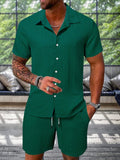Strukturiertes Freizeit-Set aus Hemd und Shorts