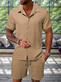Strukturiertes Freizeit-Set aus Hemd und Shorts