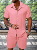 Strukturiertes Freizeit-Set aus Hemd und Shorts