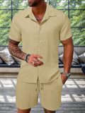 Strukturiertes Freizeit-Set aus Hemd und Shorts