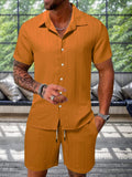 Strukturiertes Freizeit-Set aus Hemd und Shorts