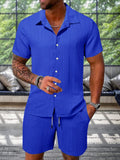 Strukturiertes Freizeit-Set aus Hemd und Shorts