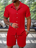 Strukturiertes Freizeit-Set aus Hemd und Shorts