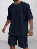 Lässiges Jacquard-T-Shirt- und Shorts-Set