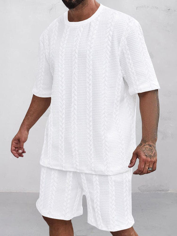 Lässiges Jacquard-T-Shirt- und Shorts-Set
